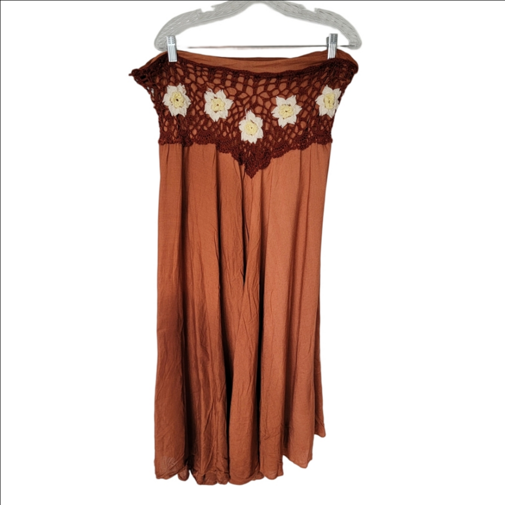 Bohemian Crochet Cotton Skirt Boho Hippy Hippie Gypsy Brown Asymeyrical Skirt - Picture 5 of 6